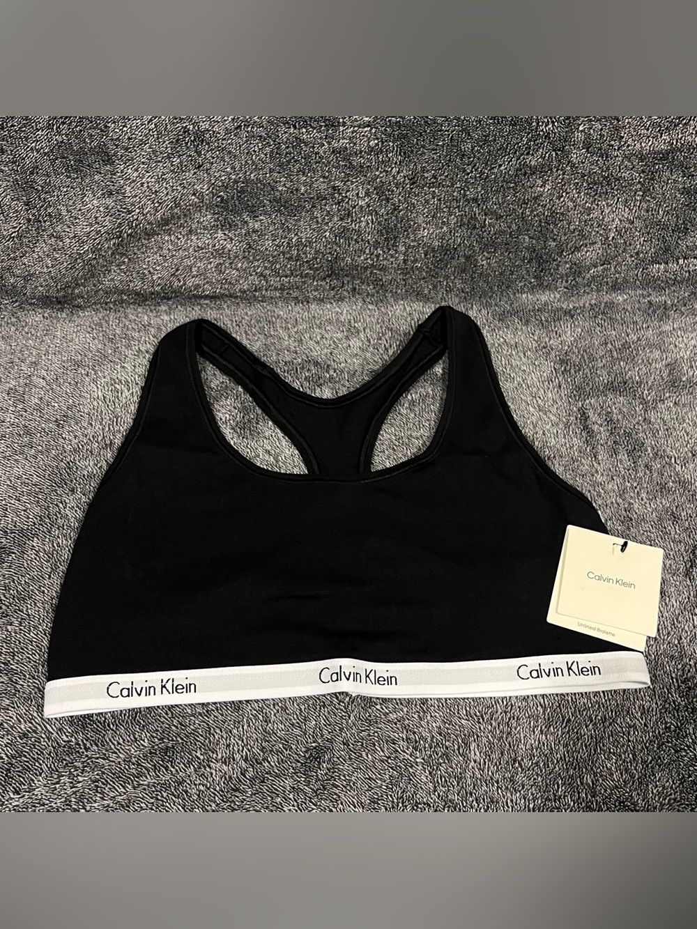 Calvin Klein Carousel logo Cotton unlined racerback bralette black sz L